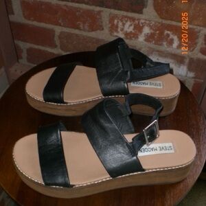 Steve Madden Black Leather Platform Sandals